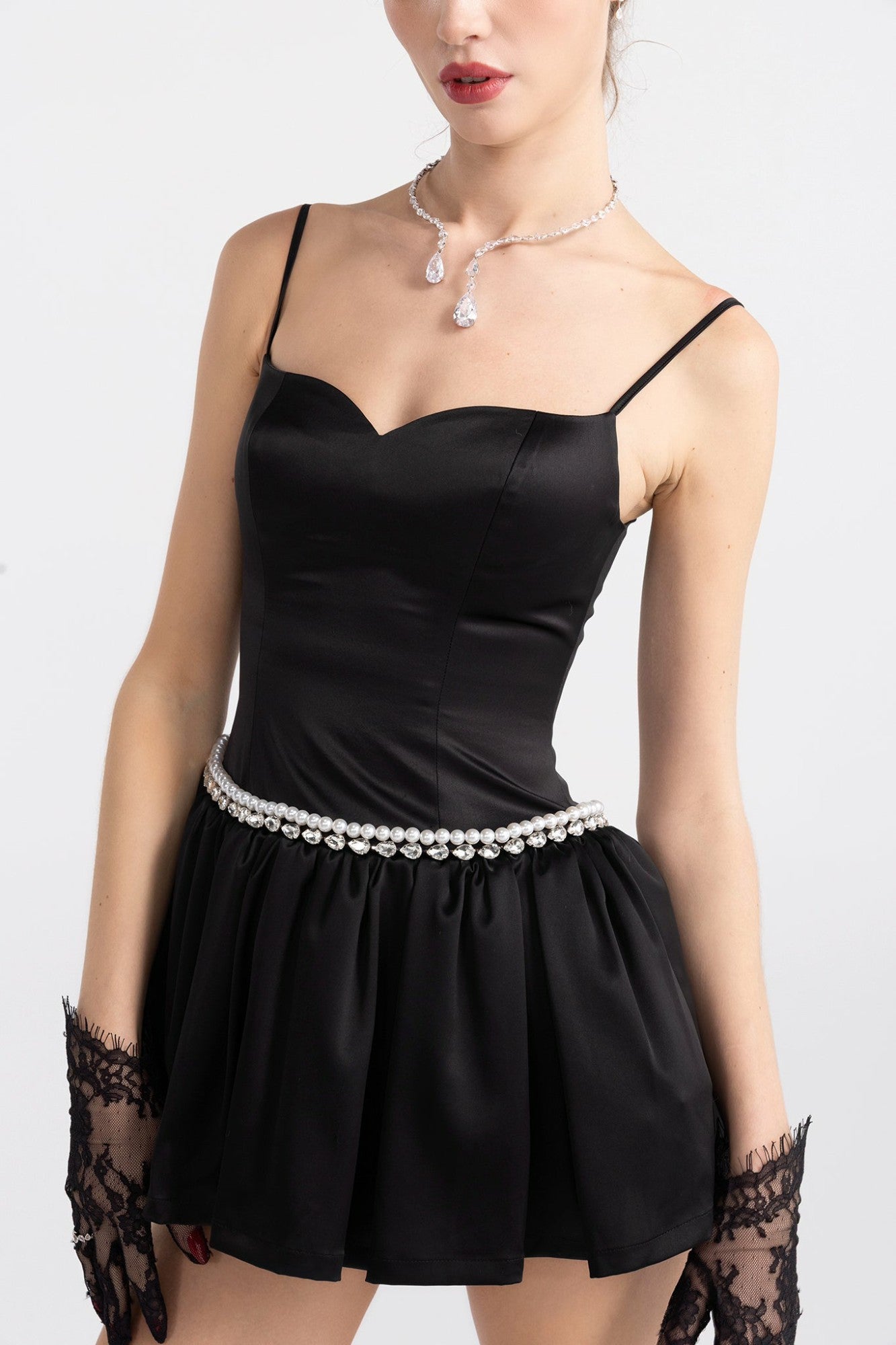 Nana Jacqueline Bella Pearl Mini Dress: Black Mini Dress for Birthday Celebration Black