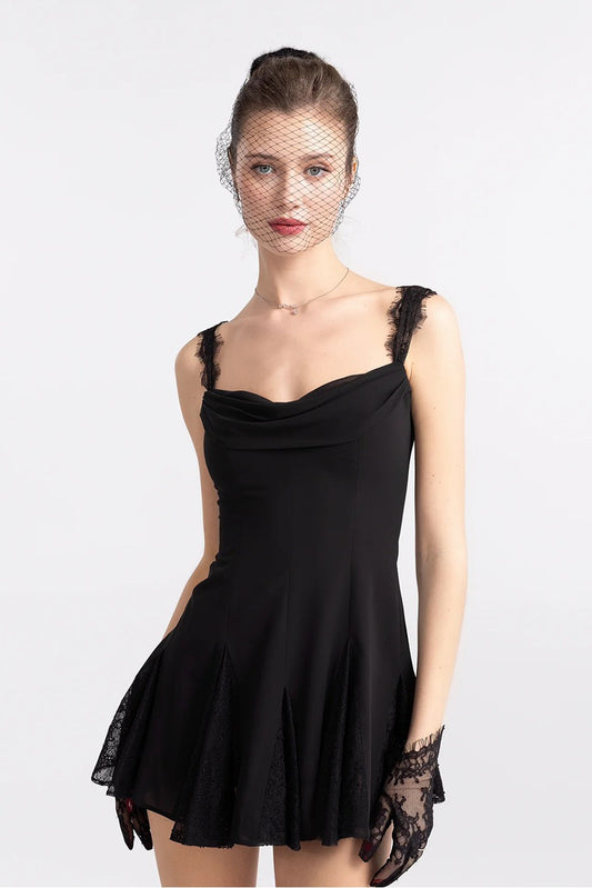 Nana Jacqueline Elizabeth Lace Mini Dress: Black Mini Dress for Cocktail Party Black