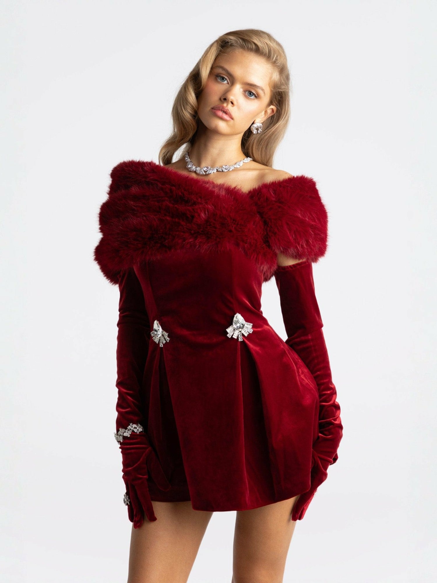 Nana Jacqueline Simone Velvet Dress: Red Mini Dress for Cocktail Party Red