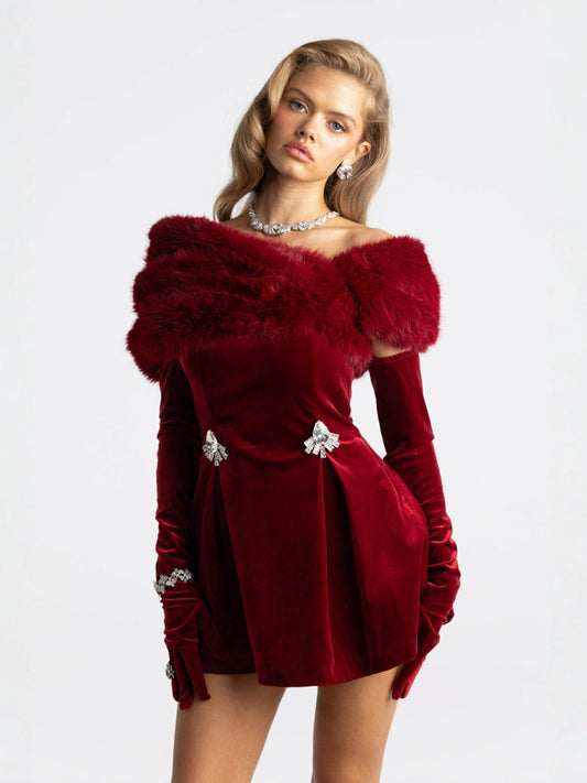 Nana Jacqueline Simone Velvet Dress: Red Mini Dress for Cocktail Party Red
