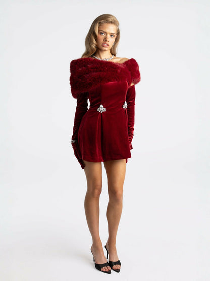 Nana Jacqueline Simone Velvet Dress: Red Mini Dress for Cocktail Party Red