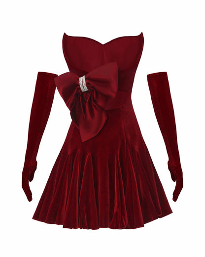 Nana Jacqueline Madeleine Velvet Mini Dress: Red Mini Dress for Cocktail Party Red