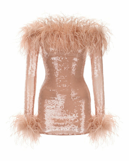 Nana Jacqueline Ariella Sequin Mini Dress: Nude Mini Dress for Birthday Celebration Nude