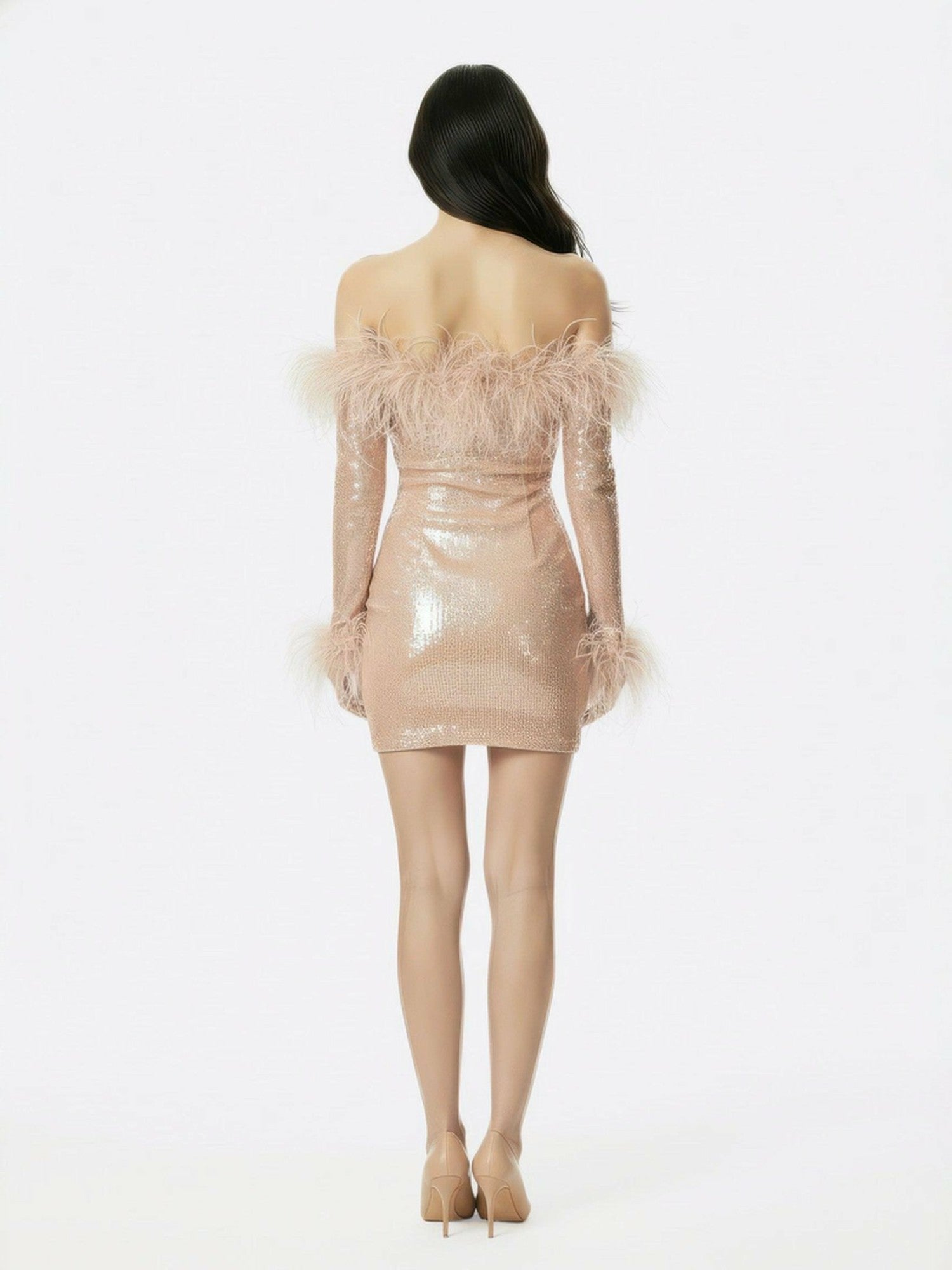 Nana Jacqueline Ariella Sequin Mini Dress: Nude Mini Dress for Birthday Celebration Nude