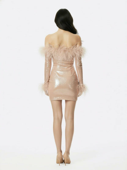 Nana Jacqueline Ariella Sequin Mini Dress: Nude Mini Dress for Birthday Celebration Nude