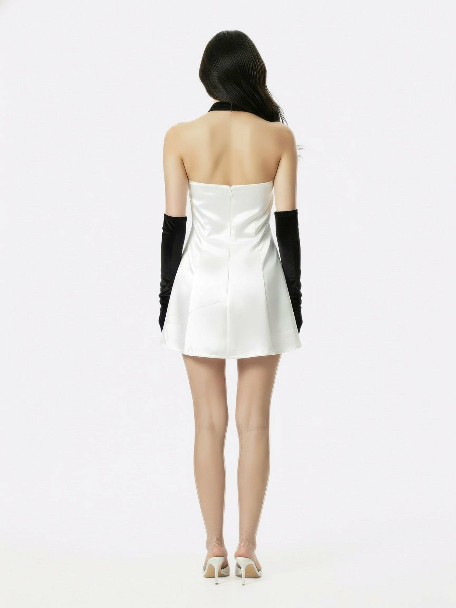 Nana Jacqueline Jenna Halter Velvet Mini Dress: White Mini Dress for Engagement Party White