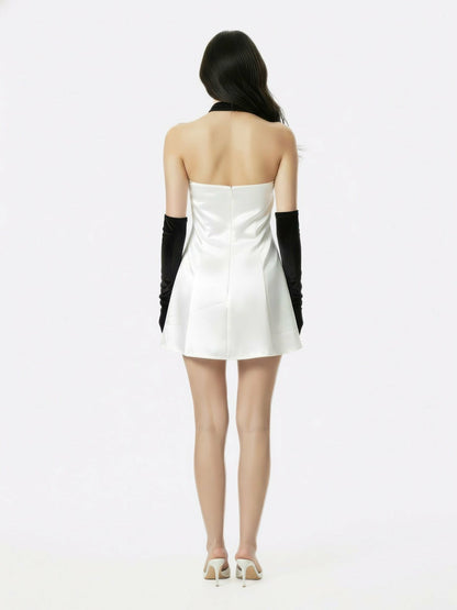 Nana Jacqueline Jenna Halter Velvet Mini Dress: White Mini Dress for Engagement Party White