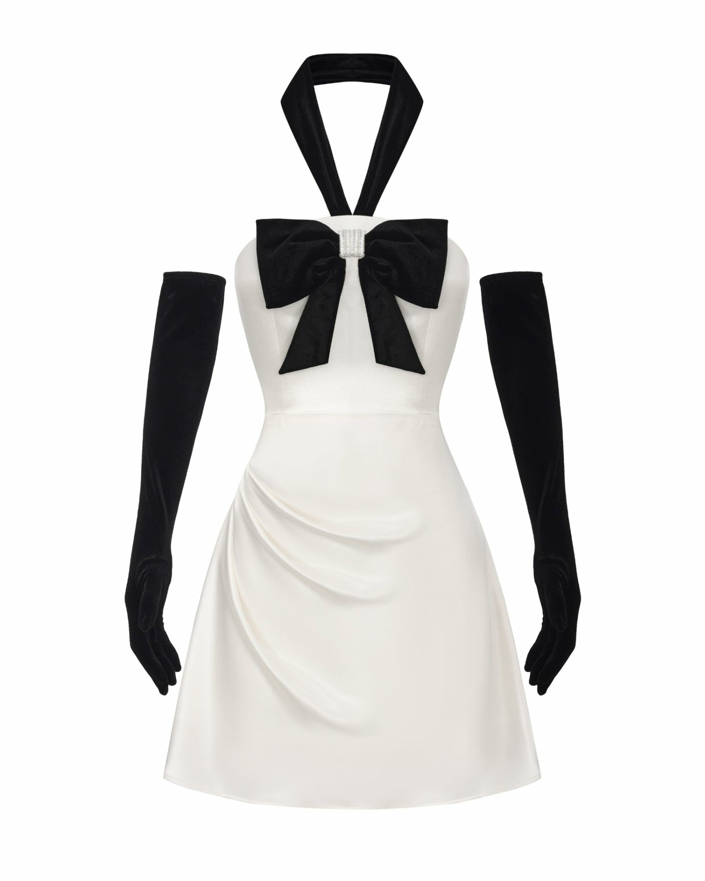 Nana Jacqueline Jenna Halter Velvet Mini Dress: White Mini Dress for Engagement Party White