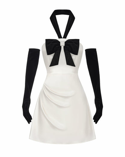 Nana Jacqueline Jenna Halter Velvet Mini Dress: White Mini Dress for Engagement Party White