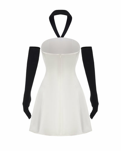Nana Jacqueline Jenna Halter Velvet Mini Dress: White Mini Dress for Engagement Party White