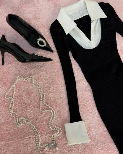Nana Jacqueline Noemie Knit Mini Dress: Black Mini Dress for Date Night Black