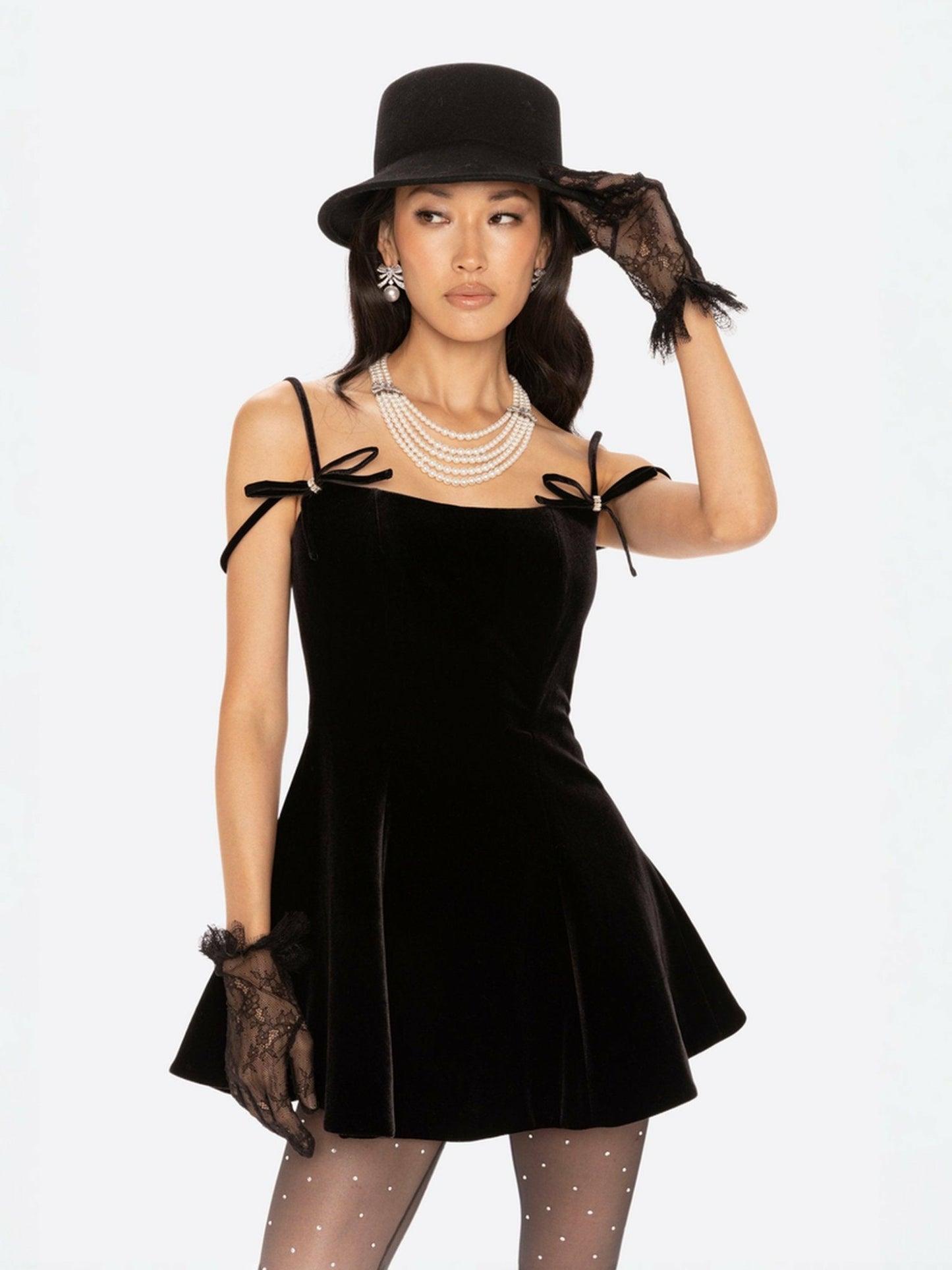 Nana Jacqueline Chantal Bow Velvet Mini Dress: Black Mini Dress for Cocktail Party Black