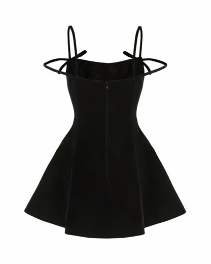 Nana Jacqueline Chantal Bow Velvet Mini Dress: Black Mini Dress for Cocktail Party Black
