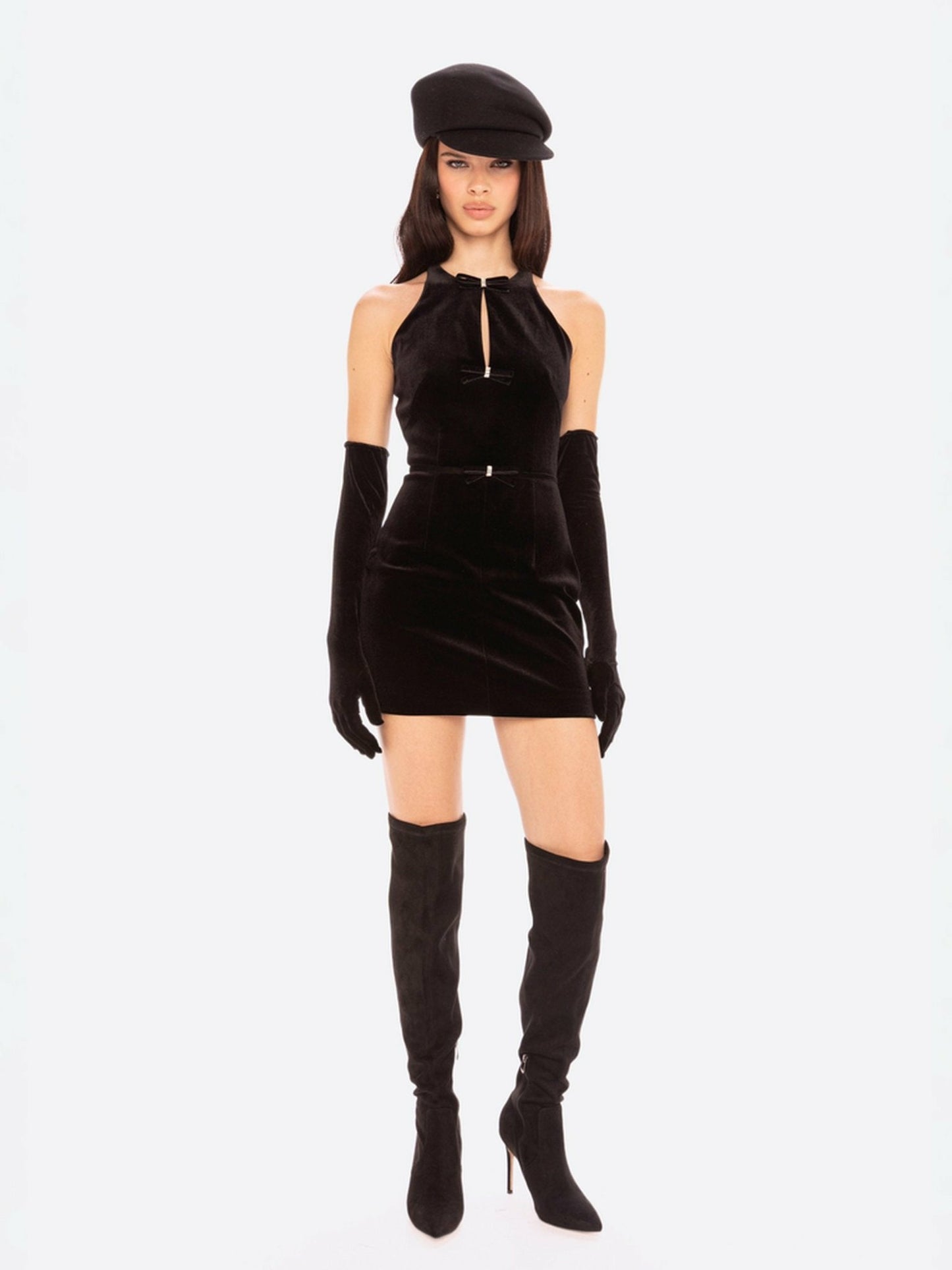 Nana Jacqueline Estelle Velvet Mini Dress: Black Mini Dress for Cocktail Party Black