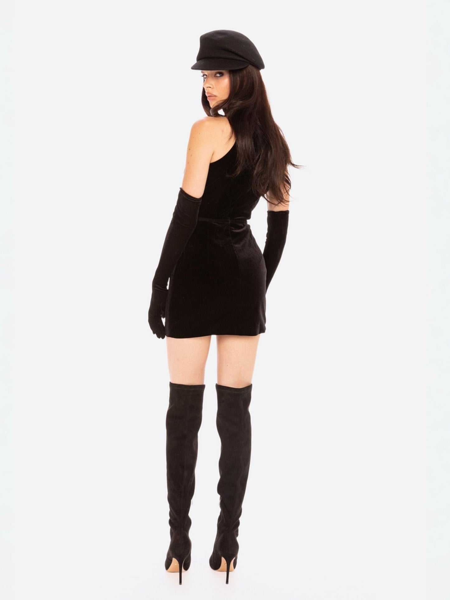 Nana Jacqueline Estelle Velvet Mini Dress: Black Mini Dress for Cocktail Party Black