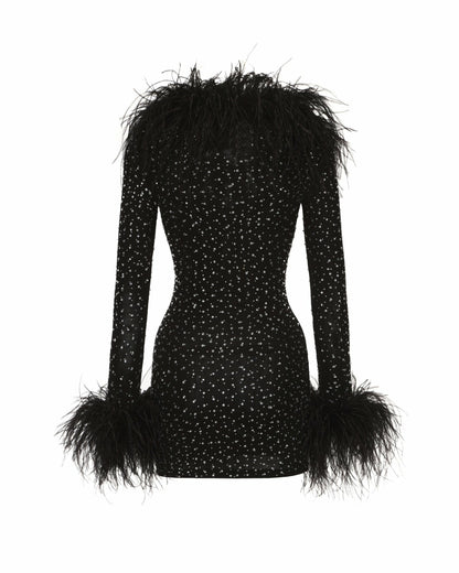 Nana Jacqueline Margot Feather Mini Dress: Black Mini Dress for Cocktail Party Black