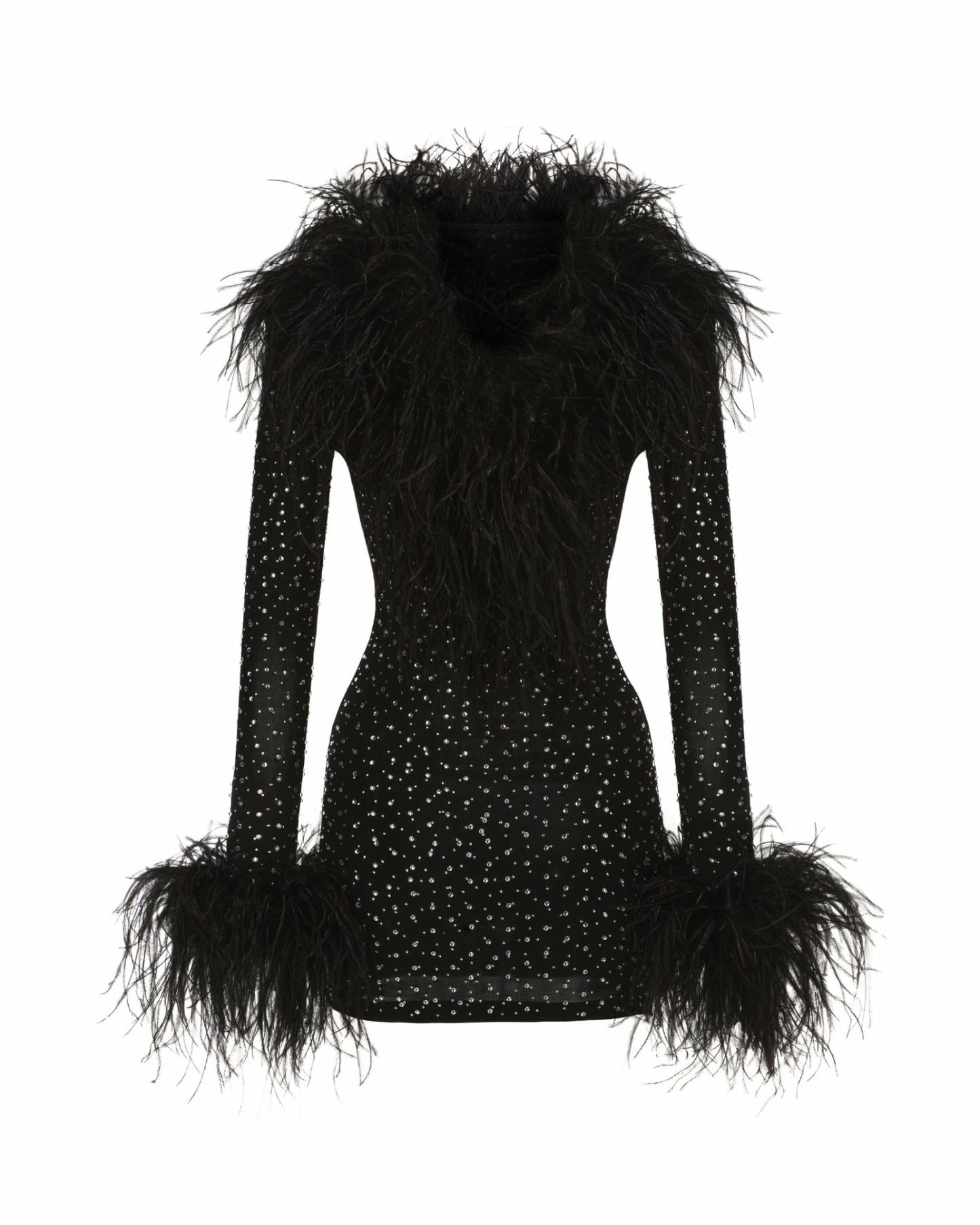 Nana Jacqueline Margot Feather Mini Dress: Black Mini Dress for Cocktail Party Black