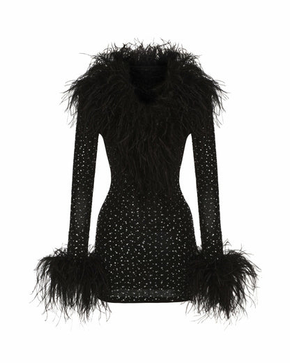 Nana Jacqueline Margot Feather Mini Dress: Black Mini Dress for Cocktail Party Black