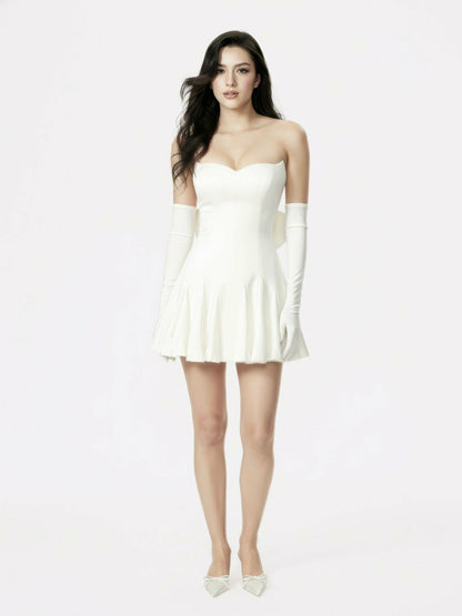 Nana Jacqueline Madeleine Velvet Mini Dress: White Mini Dress for Bridal Shower White