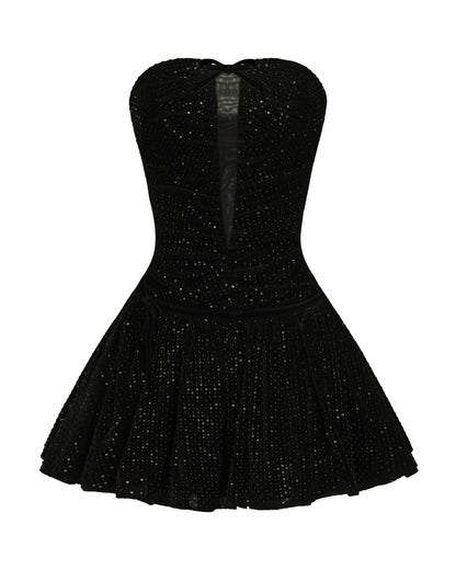Nana Jacqueline Audrey Sparkle Velvet Mini Dress: Black Mini Dress for Cocktail Party Black