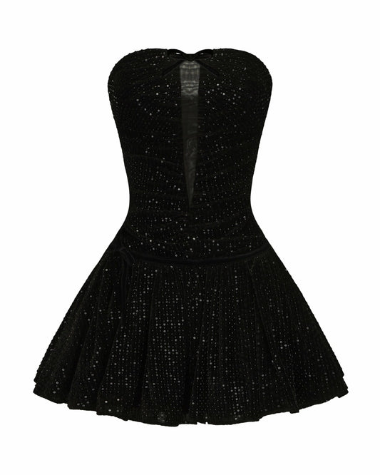 Nana Jacqueline Audrey Sparkle Velvet Mini Dress: Black Mini Dress for Cocktail Party Black