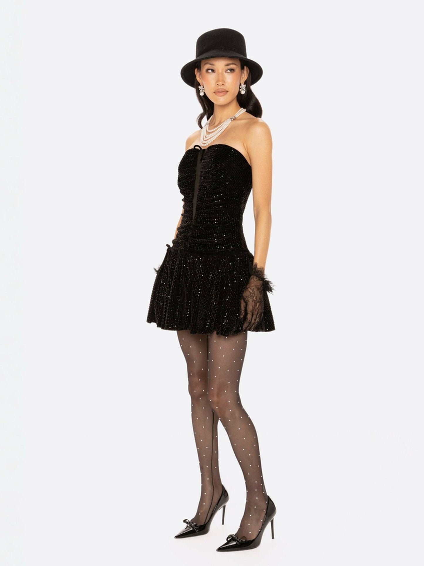 Nana Jacqueline Audrey Sparkle Velvet Mini Dress: Black Mini Dress for Cocktail Party Black