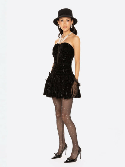 Nana Jacqueline Audrey Sparkle Velvet Mini Dress: Black Mini Dress for Cocktail Party Black
