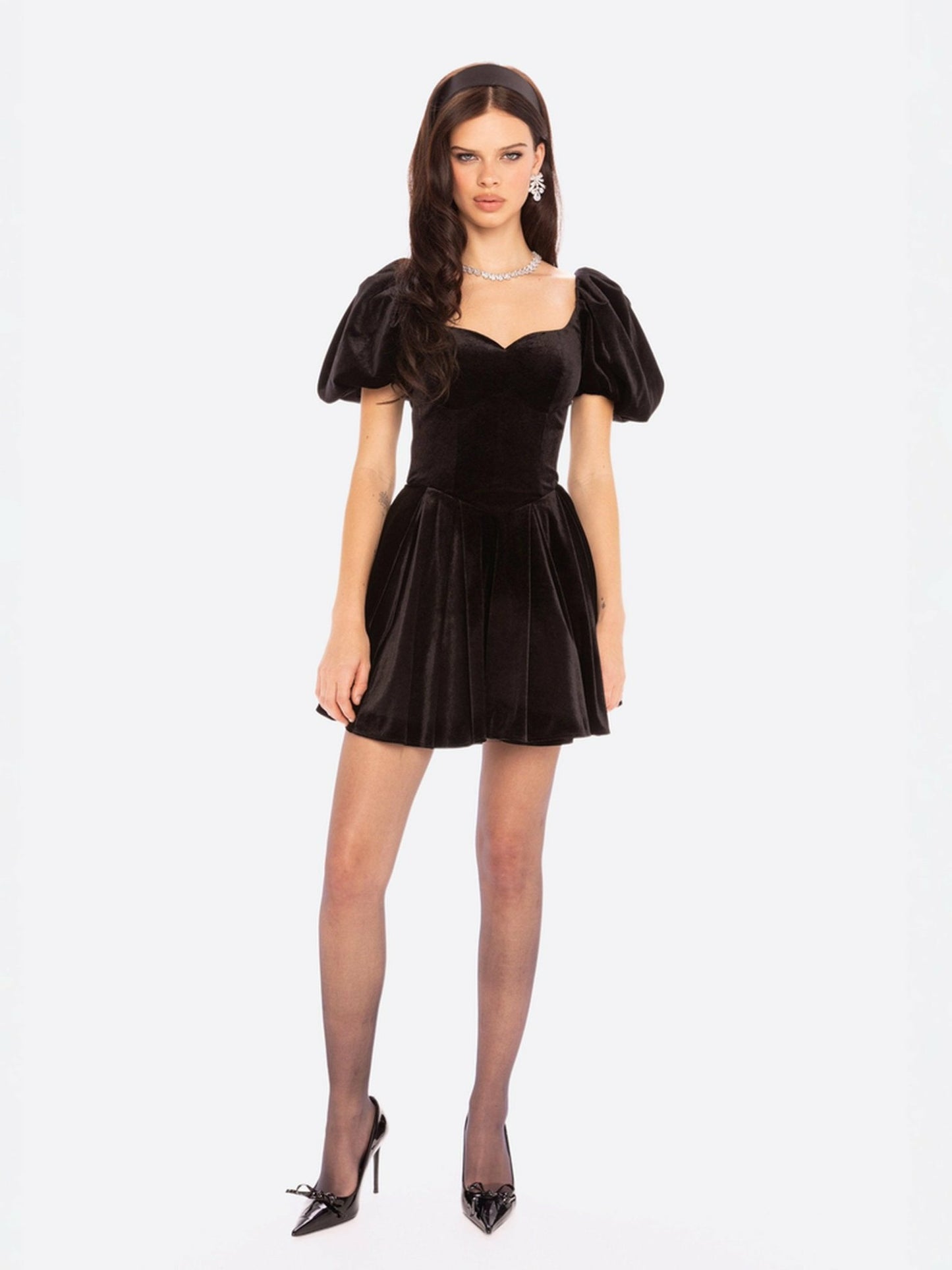 Nana Jacqueline Lillian Velvet Mini Dress: Black Mini Dress for Cocktail Party Black