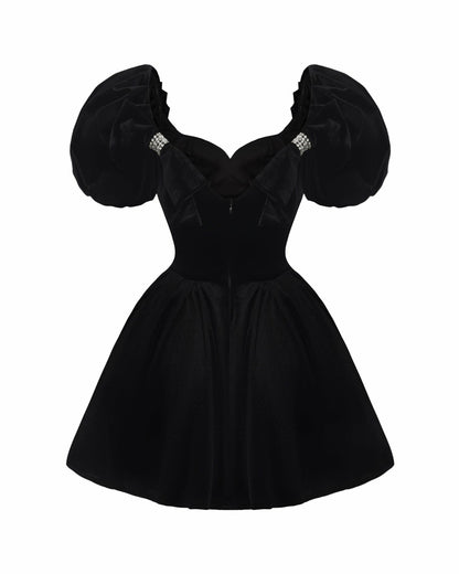 Nana Jacqueline Lillian Velvet Mini Dress: Black Mini Dress for Cocktail Party Black