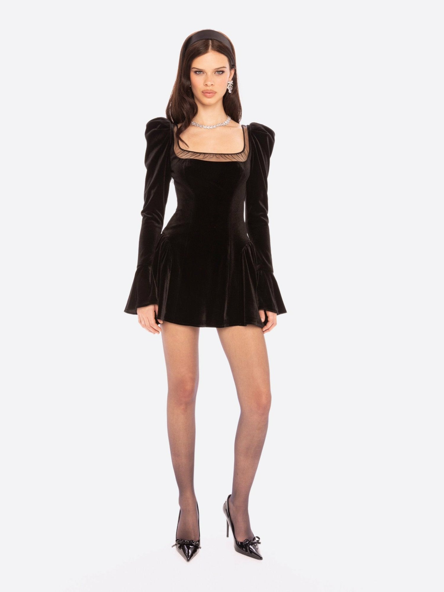 Nana Jacqueline Leonora Velvet Mini Dress: Black Mini Dress for Cocktail Party Black