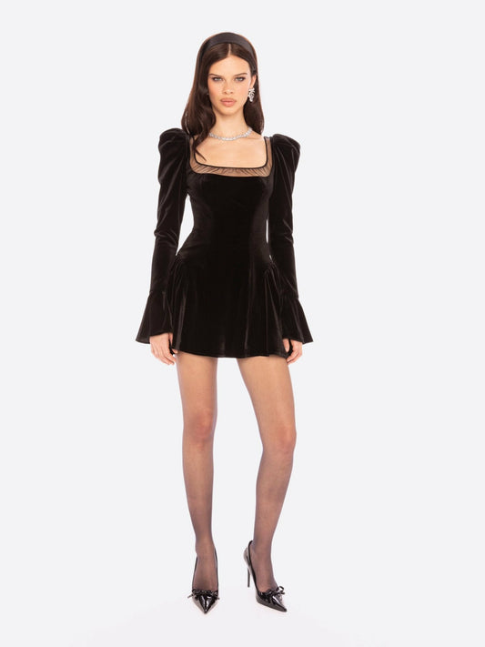 Nana Jacqueline Leonora Velvet Mini Dress: Black Mini Dress for Cocktail Party Black