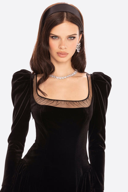 Nana Jacqueline Leonora Velvet Mini Dress: Black Mini Dress for Cocktail Party Black