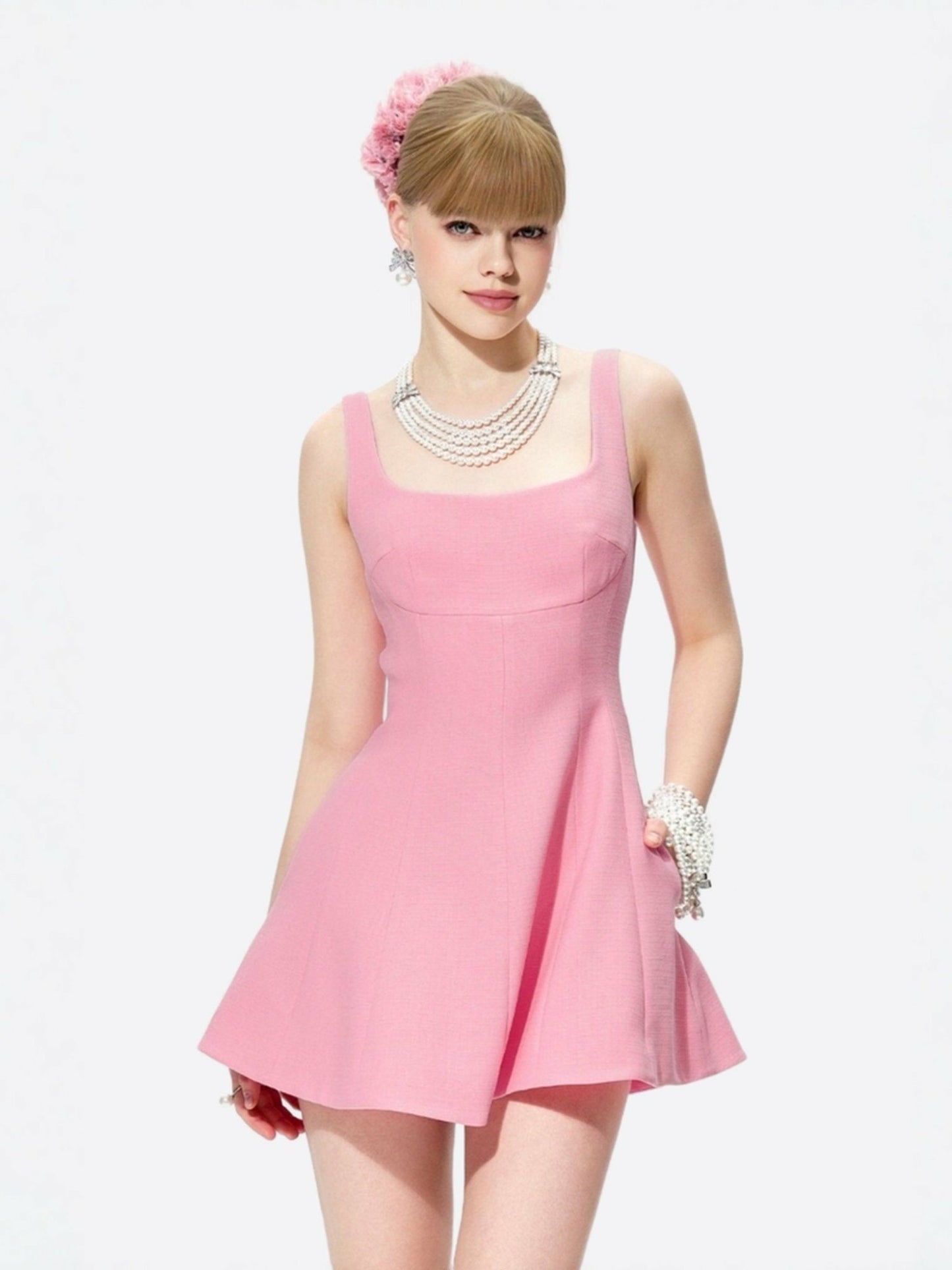 Nana Jacqueline Marianne Dress: Pink Mini Dress for Birthday Party Pink