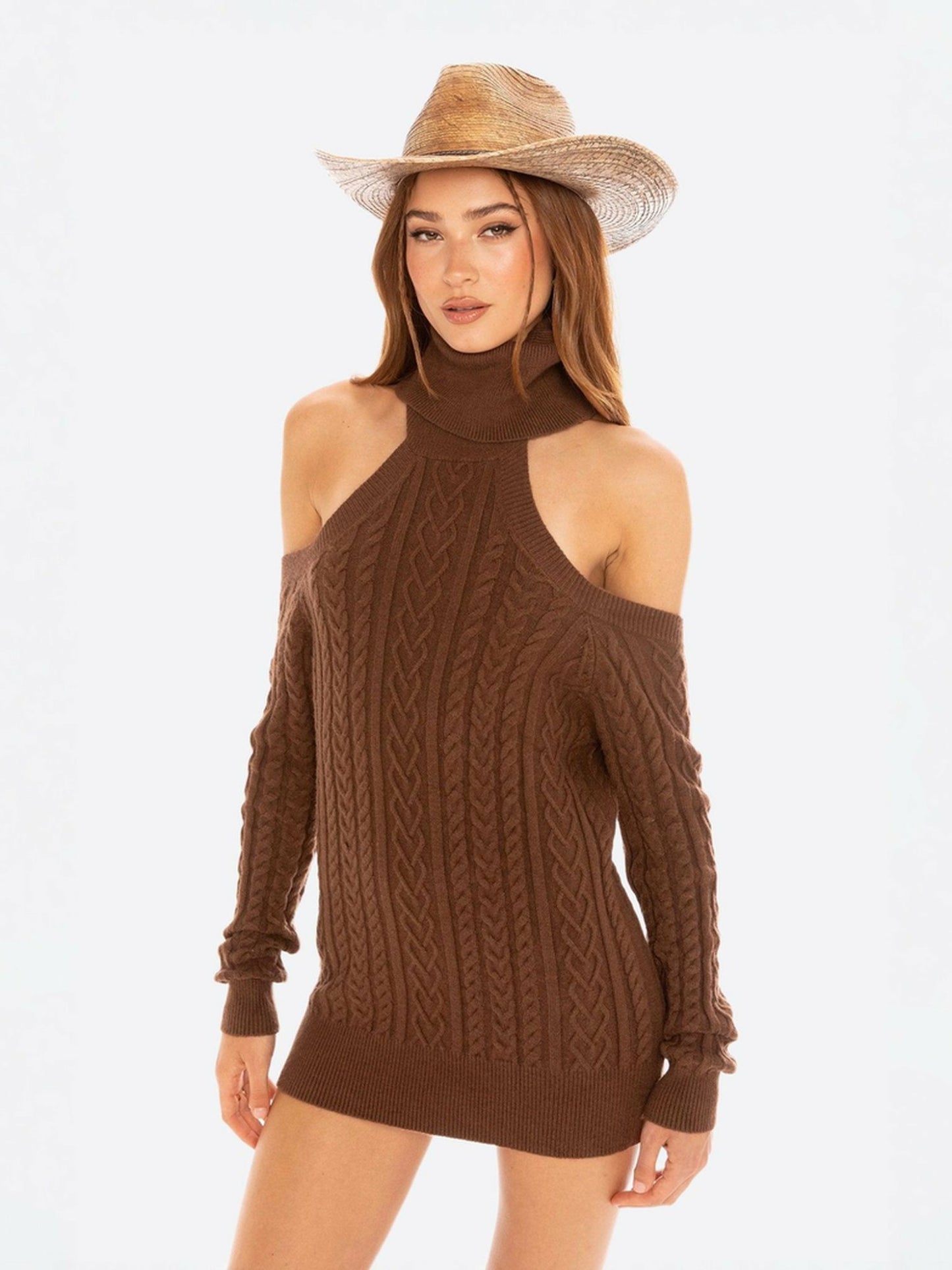 Nana Jacqueline Margo Knit Dress: Brown Mini Dress for Date Night Brown