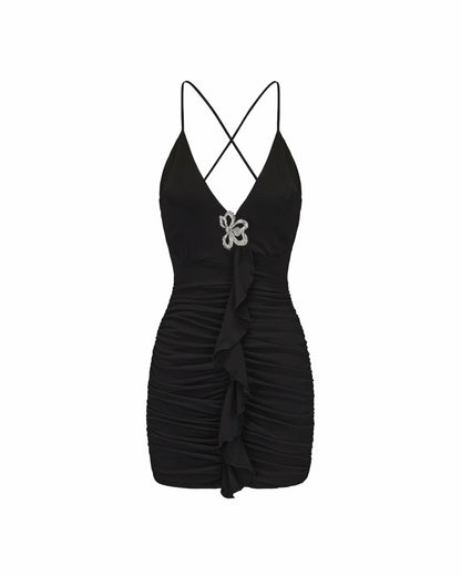 Nana Jacqueline Violet Dress: Black Mini Dress for Cocktail Party Black