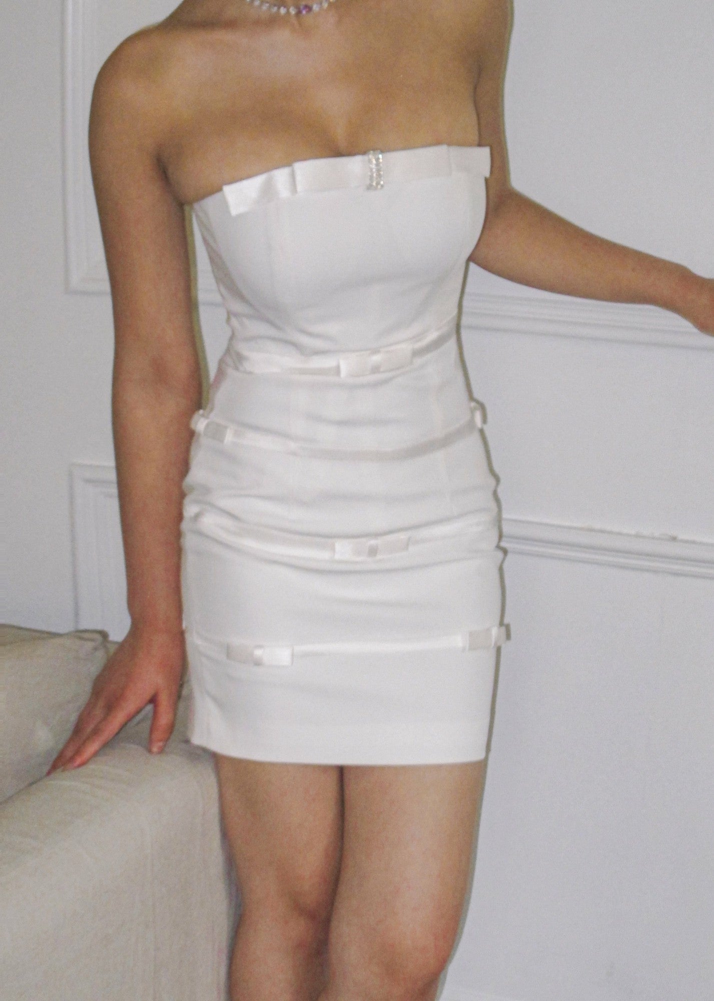 Nana Jacqueline Lucie Bow Dress: White Mini Dress for Bridal Shower White