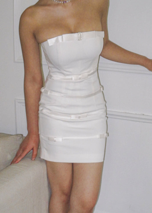 Nana Jacqueline Lucie Bow Dress: White Mini Dress for Bridal Shower White