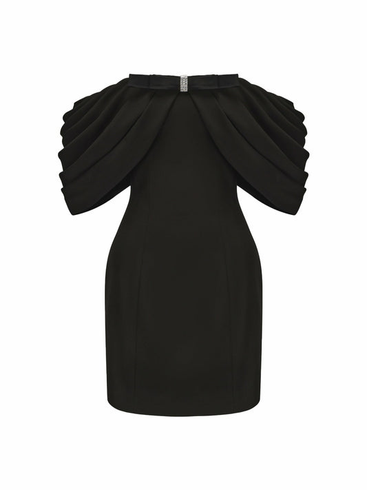 Nana Jacqueline Kate Bow Dress: Black Mini Dress for Cocktail Party Black