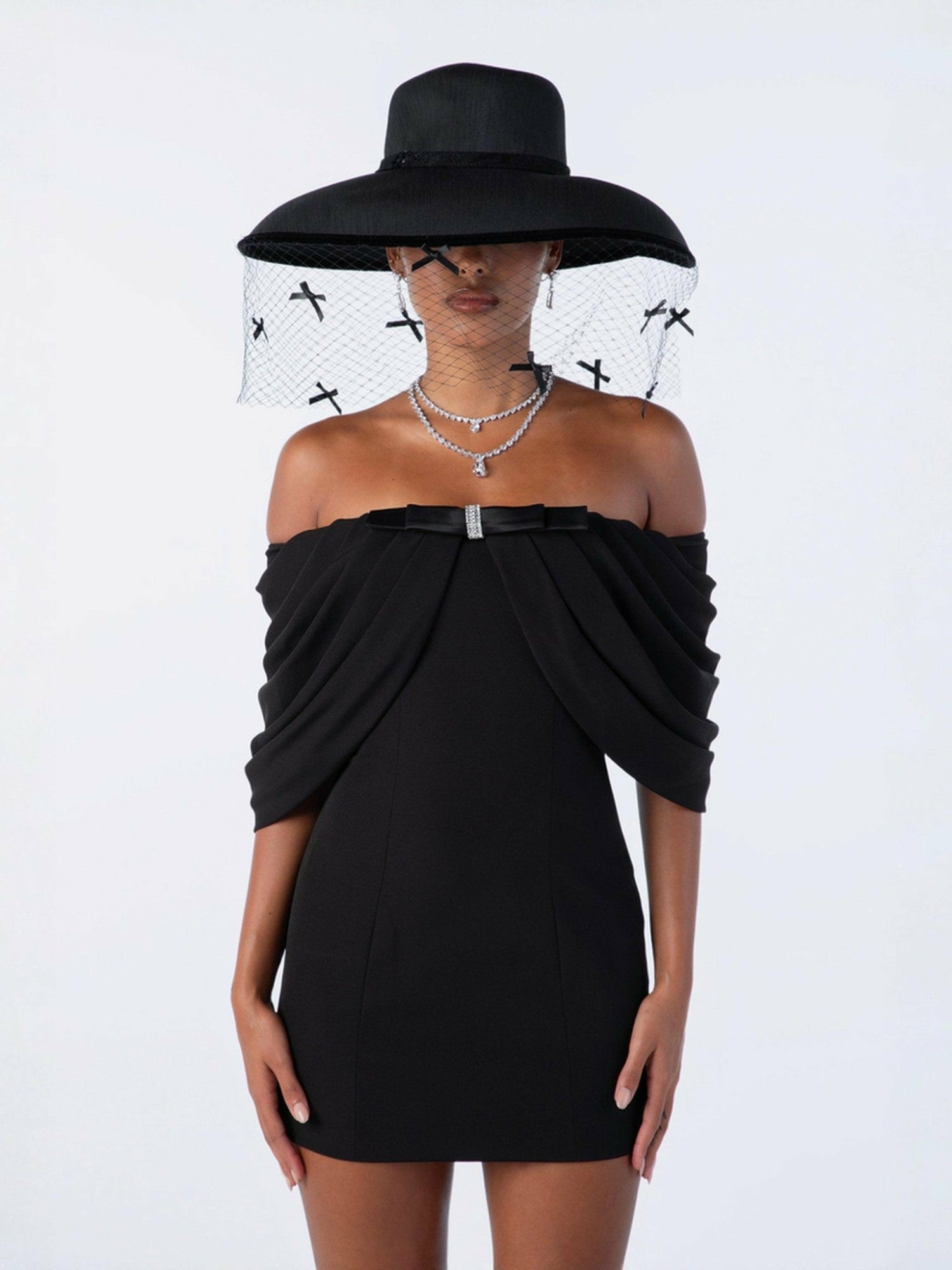 Nana Jacqueline Kate Bow Dress: Black Mini Dress for Cocktail Party Black