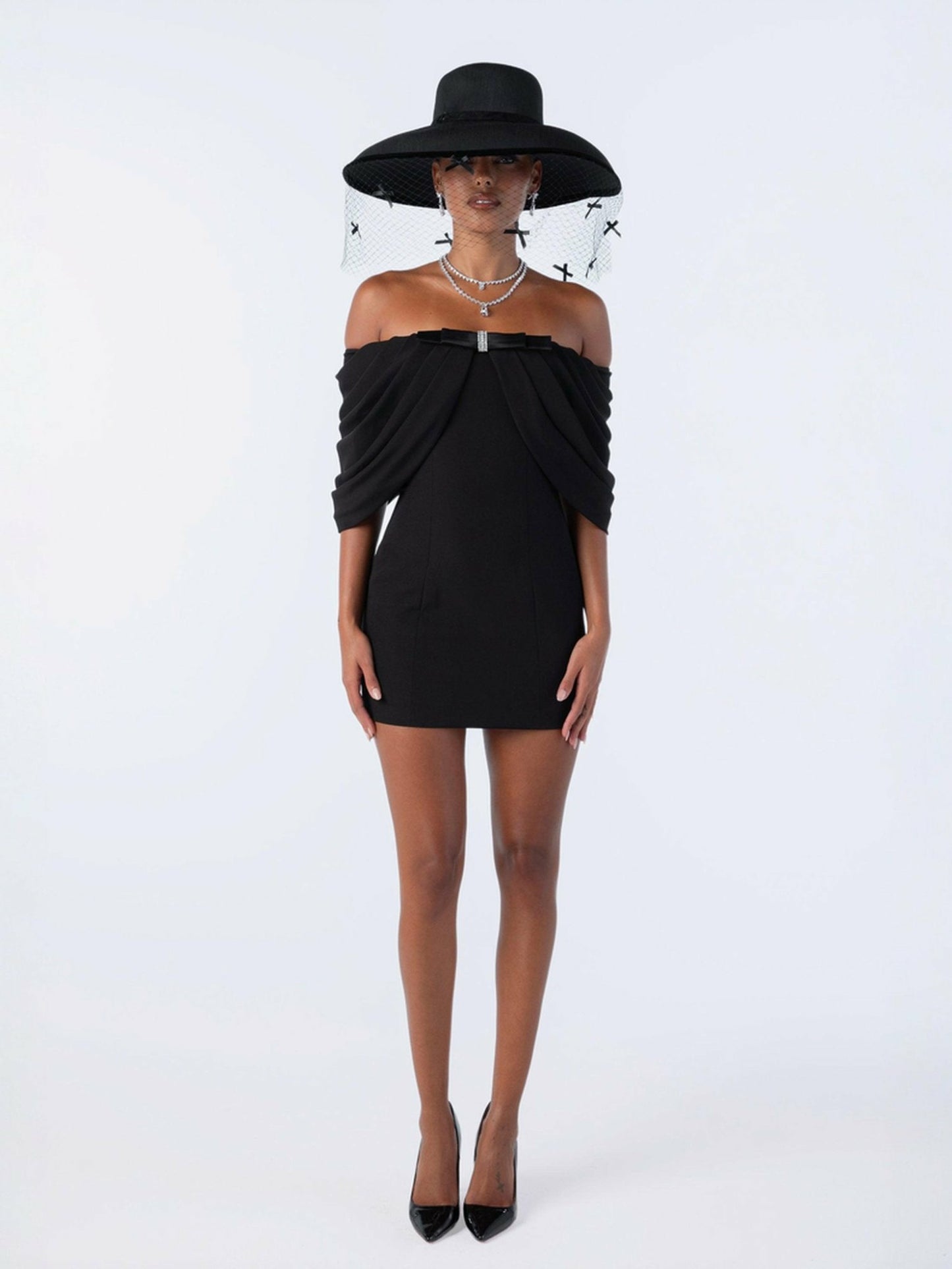 Nana Jacqueline Kate Bow Dress: Black Mini Dress for Cocktail Party Black
