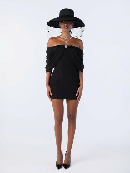 Nana Jacqueline Kate Bow Dress: Black Mini Dress for Cocktail Party Black