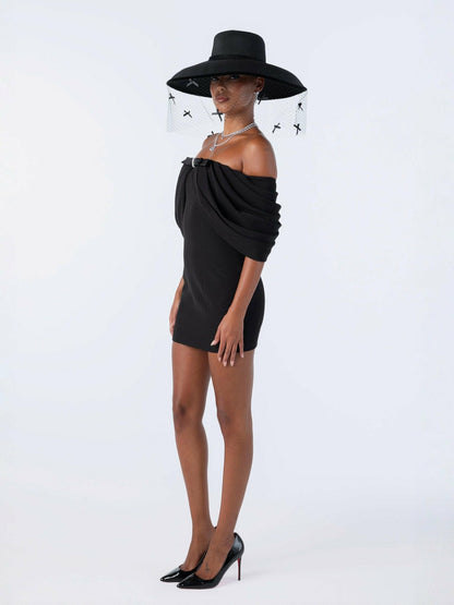 Nana Jacqueline Kate Bow Dress: Black Mini Dress for Cocktail Party Black