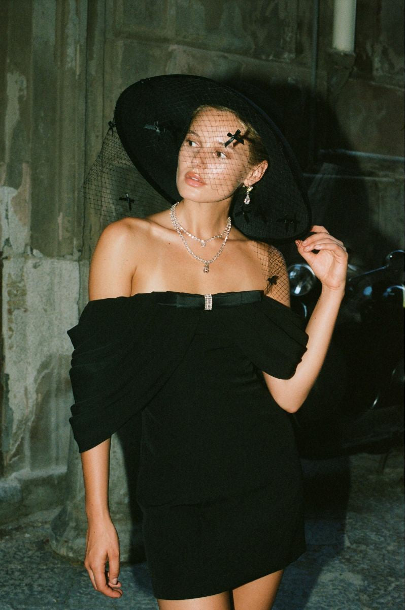 Nana Jacqueline Kate Bow Dress: Black Mini Dress for Cocktail Party Black
