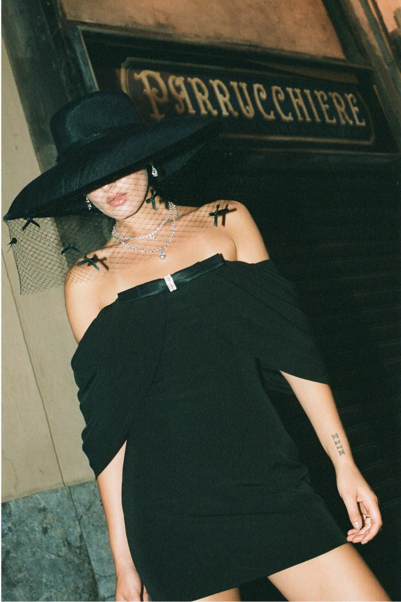 Nana Jacqueline Kate Bow Dress: Black Mini Dress for Cocktail Party Black