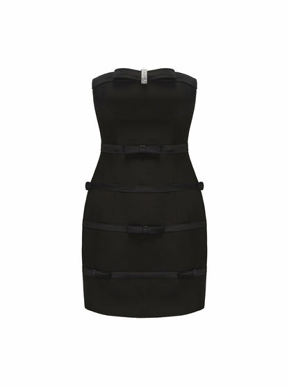 Nana Jacqueline Lucie Bow Dress: Black Mini Dress for Cocktail Party Black
