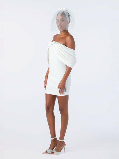 Nana Jacqueline Kate Bow Dress: White Mini Dress for Bridal Shower White