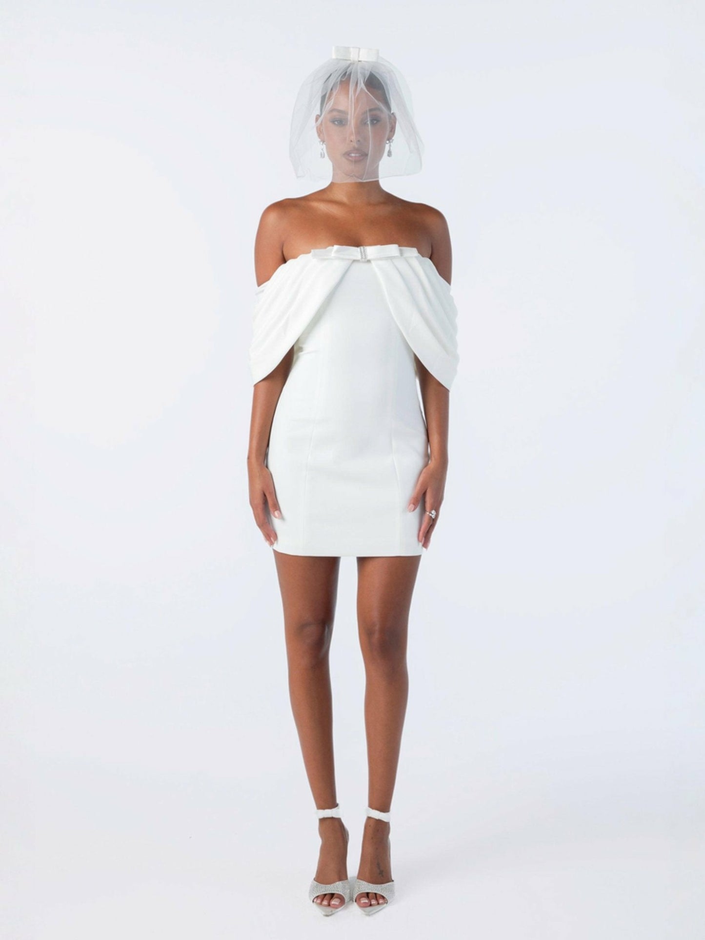 Nana Jacqueline Kate Bow Dress: White Mini Dress for Bridal Shower White