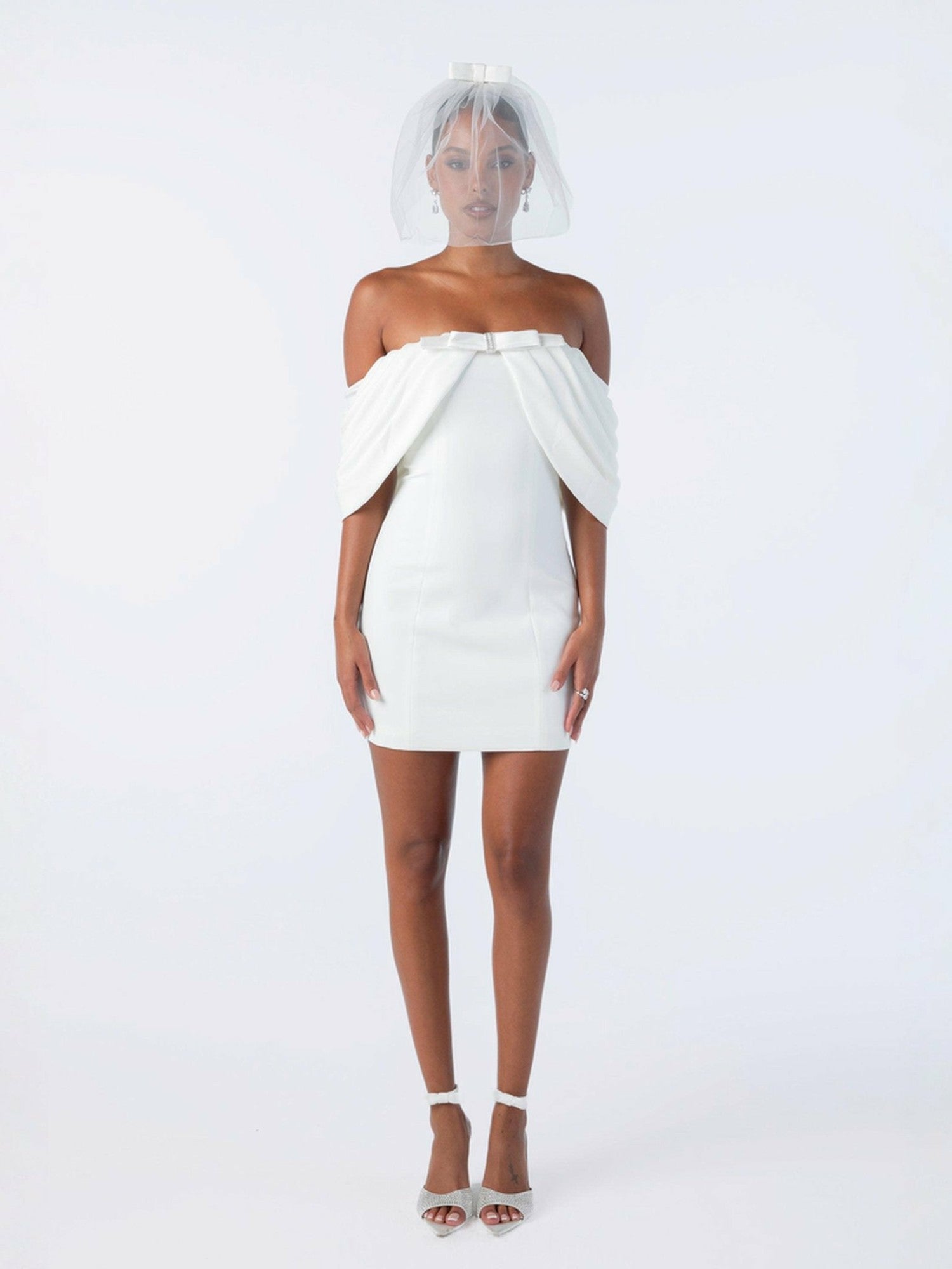 Nana Jacqueline Kate Bow Dress: White Mini Dress for Bridal Shower White