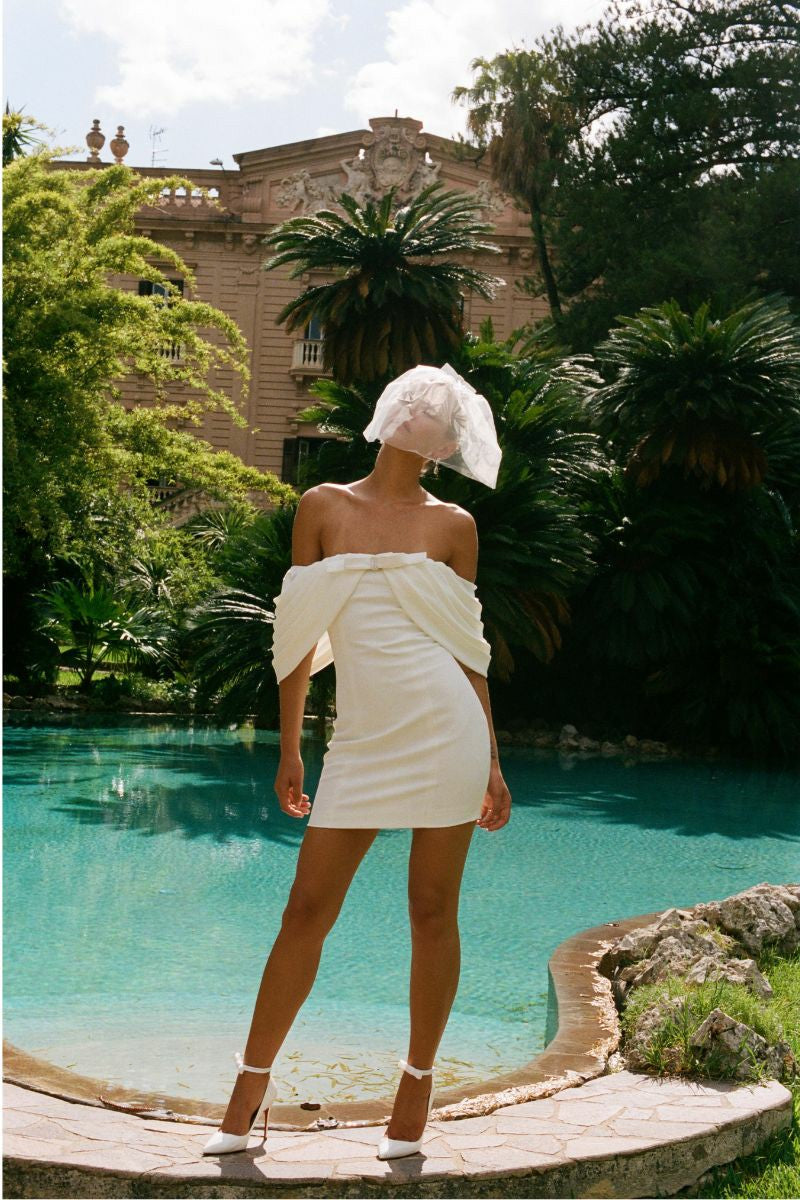 Nana Jacqueline Kate Bow Dress: White Mini Dress for Bridal Shower White