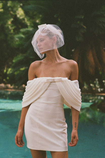 Nana Jacqueline Kate Bow Dress: White Mini Dress for Bridal Shower White